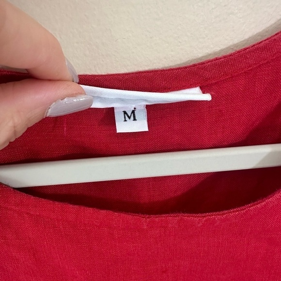 Bryn Walker tunic top red 100% linen lagenlook dress knee length size M - Picture 5 of 15